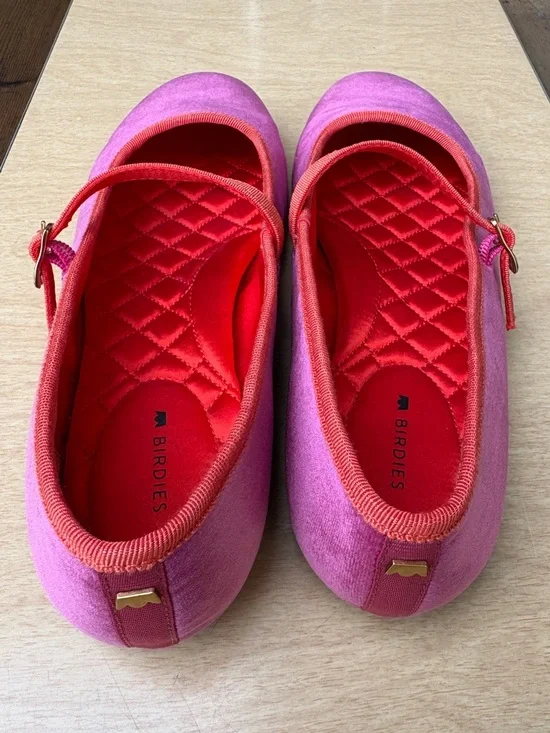 Birdies Hummingbird Velvet Mary Jane Flats In Hot Pink & Orange Sz 8.5 - Picture 10 of 12
